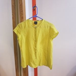 Eileen Fisher Women Greenish Yellow Short Sleeve Button-Down Shirt XS